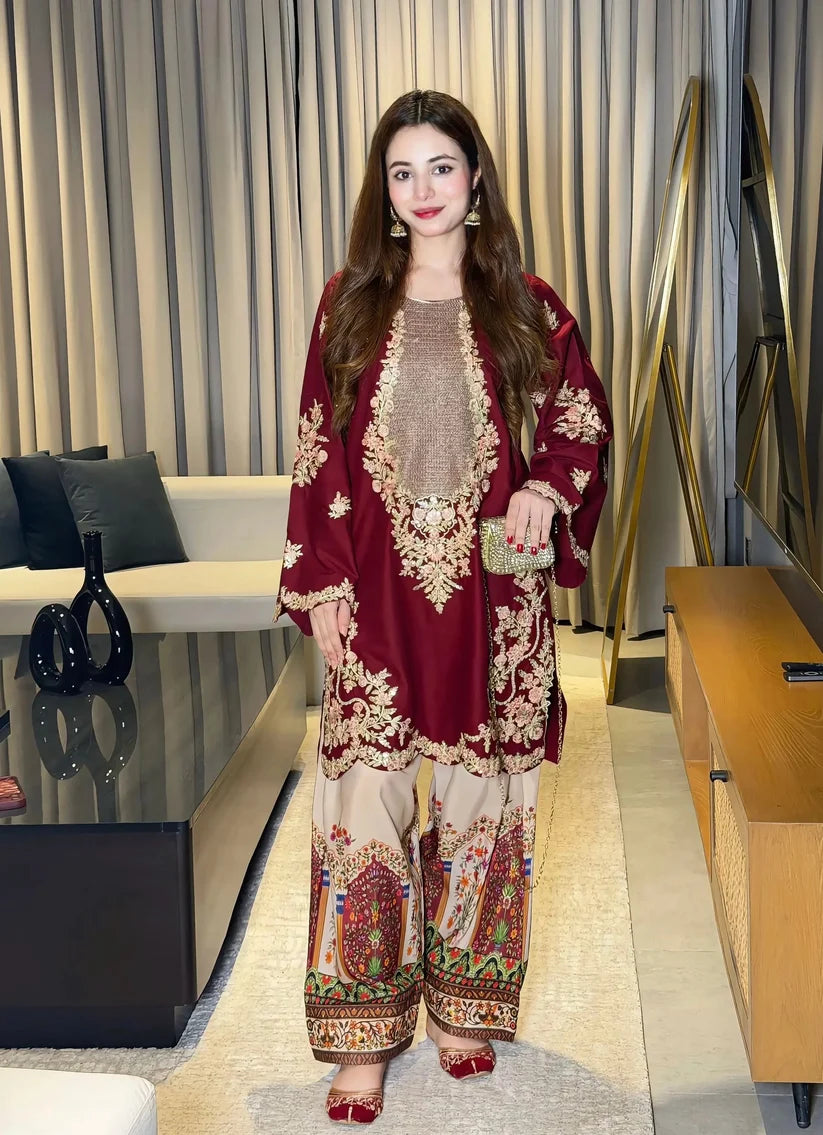 Ethnic - 2-Pc Embroidered Silk Suit - Sw1507