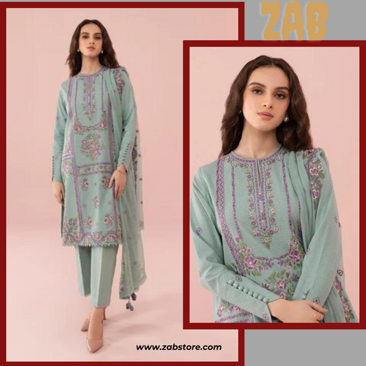 Sapphire, unstitched 3 piece embroidered Lawn suit. ZAB630
