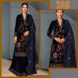 ZAB631 3PC Velvet Heavy Embroidered Shirt With bhember chiffon Embroidered Dupatta