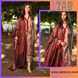 ZAB643 3 Piece Unstitched Heavy Embroidered Khaddar Suit ( Printed Woolen Shawl )