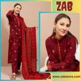 ZAB645 Kayseria - 3PC Dhanak Embroidered Shirt With Print Wool Shawl