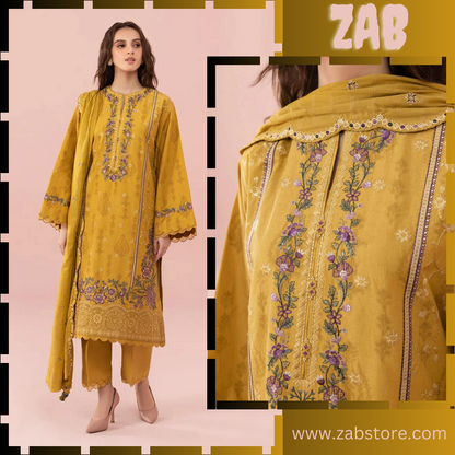 zab661 Linen Heavy Embroidered Shirt With Chiffon Dupatta
