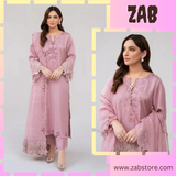 ZAB636 Nisa, Lawn 3.piece embroidered Summer suit with Orgenza Dupatta.