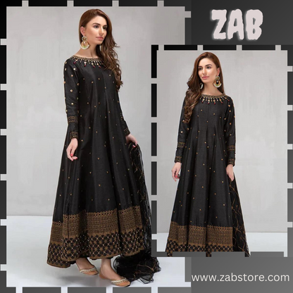 Zab2006 Maria B, unstiched 3 piece kataan silk frock style embroidered suit