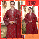 zab664 Nisa Maroon Khaddar Unstitched Embroidered 3 Piece dress