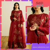 zab665 Nisa Maroon Khaddar Unstitched Embroidered 3 Piece dress