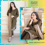 zab670 3PC Dhanak Embroidered  suit with  Shawl