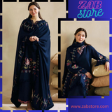 zab672 WINTER 3-Pc Embroidered Dhanak Suit with Heavy Embroidered Dhanak Shawl