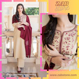 zab313 3PC Dhanak suit with Embroidered Shawl