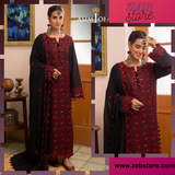 zab679 3-pc Khaddar embroidered with chiffon embroidered Duppata