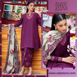 zab684 WINTER 3PC Dhannak Embroidered suit with Printed Shawl