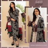 zab687/2 Nisa Gray Unstitched 3 Piece Karandi Printed Dress