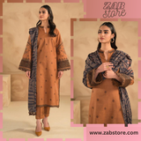 zab701 WINTER 3PC Dhannak Embroidered suit with Printed Shawl