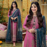 zab721 Asim Jofa, unstitched 3 piece embroidered  Dhanak Winter suit