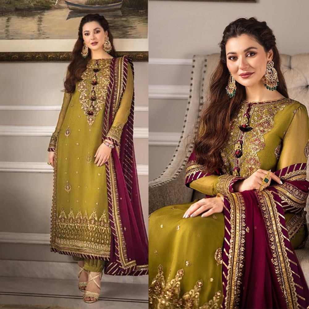 3PC Lawn Heavy Embroidered Shirt & Organza Embroidered Dupatta zab731