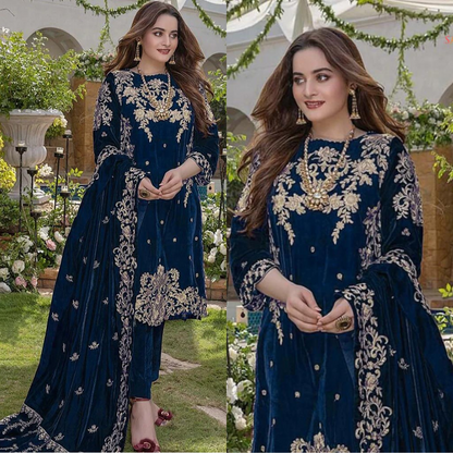 zab955 Embroidered Velvet Three piece With Velvet Shawl Winter Collection