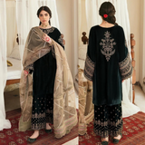 zab958 Unstitched 3PCs Embroidered Velvet Dress With Embroidered Organza Dupatta