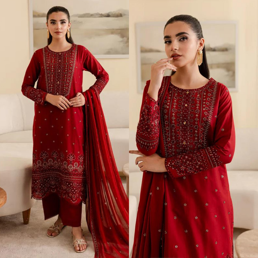 zab826 Batik, unstitched 3 piece embroidered winter suit.
