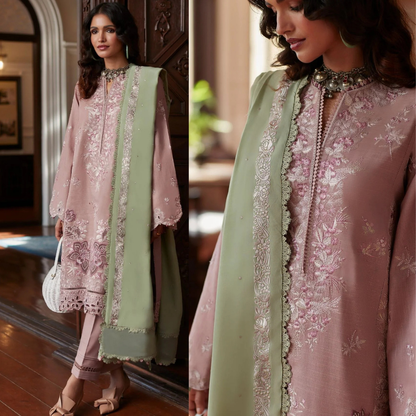 Zaha, unstitched 3 piece embroidered summer suit zab887