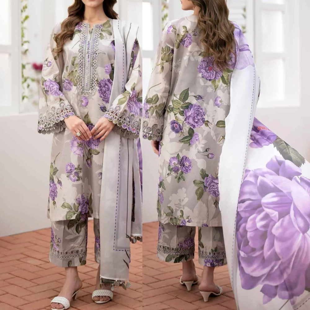 zab845 Karandi 3PC Printed Digital Printed Karandi Dupatta