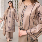 zab848 Dhanak Unstitched 3 Piece Embroidered Dress