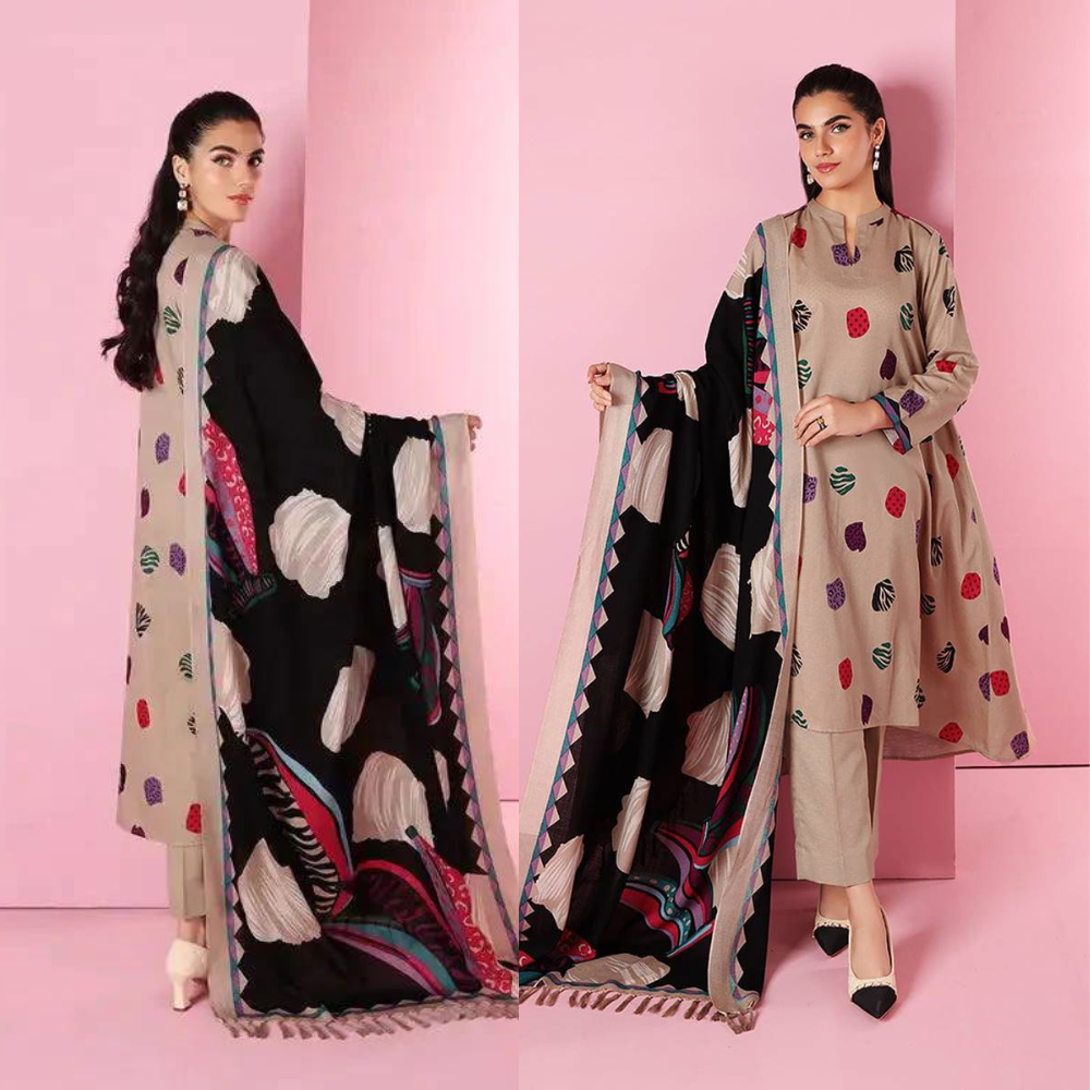 ZAB563 Nishat Skin Dhanak Embroidered three piece With Woolen Shawl