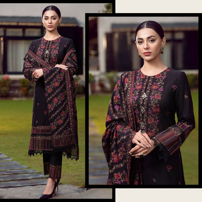 ZAB2098 Bareeze Unstitched 3pcs Embroidered Dhanak Suit with Heavy Embroidered Shawl