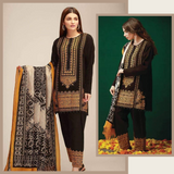 Zab-k056 3PC Dhank Embroidered Suit with Printed Wool Shawll