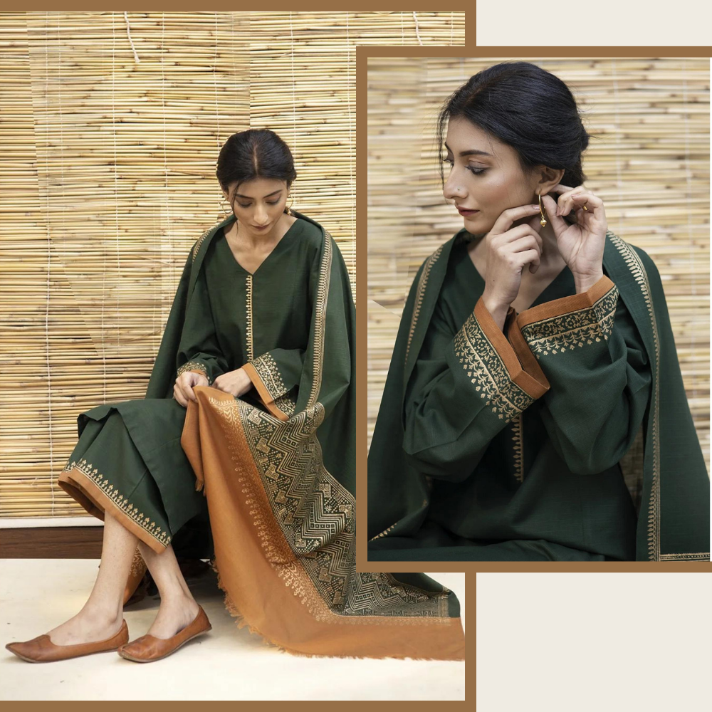 Zab305 3PC Dhanak suit with Digital Print Shawl