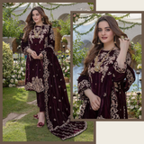 Zab954 Embroidered Velvet Three piece With Velvet Shawl Winter Collection