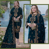 Zab2050 Sequence Embroidered Velvet Three piece With Velvet Shawl Winter Collection