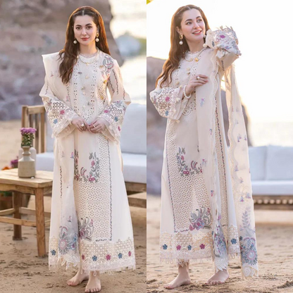 Chikenkari Qalamkar Embroidered Lawn Three Piece zab836