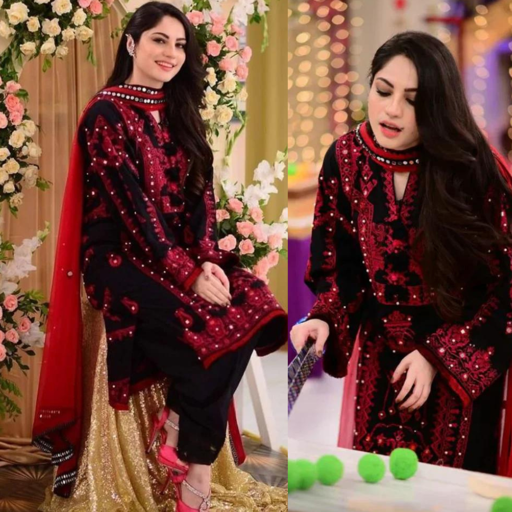 zab831 3PC Khaddar Embroidered Shirt With Chiffon Embroidered Dupatta