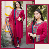 ZAB598 AISLING 3PC EMBROIDERED LINEN WITH ORGANZA DUPATTA