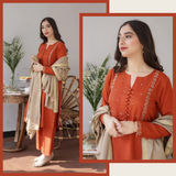 ZAB308 3PC Dhanak suit with Embroidered Shawll