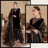 ZAB621 Embroidered sequence Velvet Dress With Organza sequence embroidered Dupatta