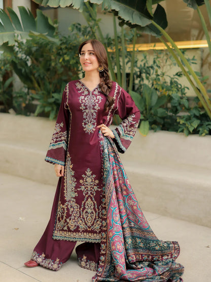 Sapphire - Winter 3PC Dhanak Embroidered Suit - zab1520