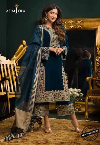 3PC Velvet Heavy Embroidered Shirt With Organza Dupatta -Zab300
