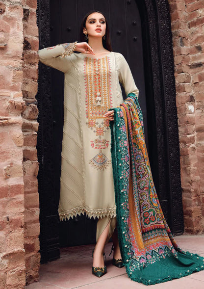 Zab318 3PC Dhanak suit with Print Wool Shawll