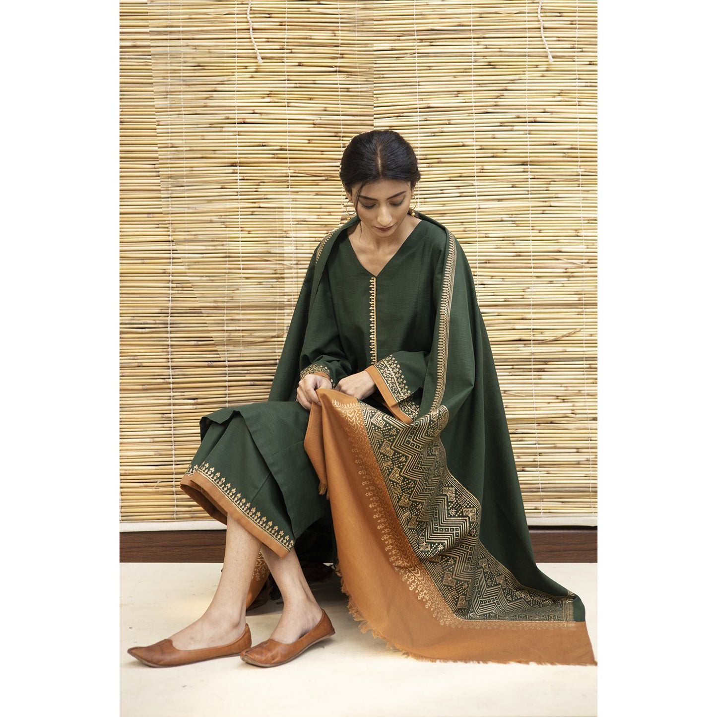 Zab305 3PC Dhanak suit with Digital Print Shawl