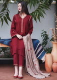 Zab302 3PC Dhanak suit with Embroidered Shawll