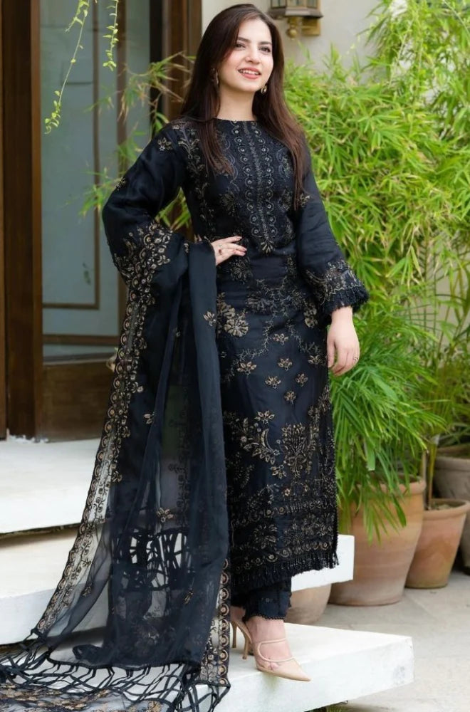 Zab320 NISA - 3PC Dhanak Embroidered Shirt With Orgenza Embroidered Dupatta