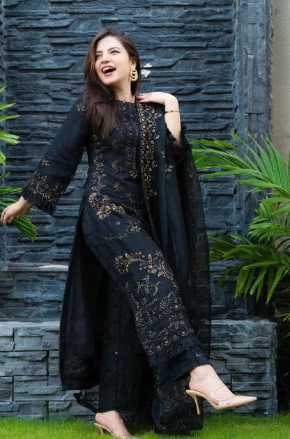 Zab320 NISA - 3PC Dhanak Embroidered Shirt With Orgenza Embroidered Dupatta