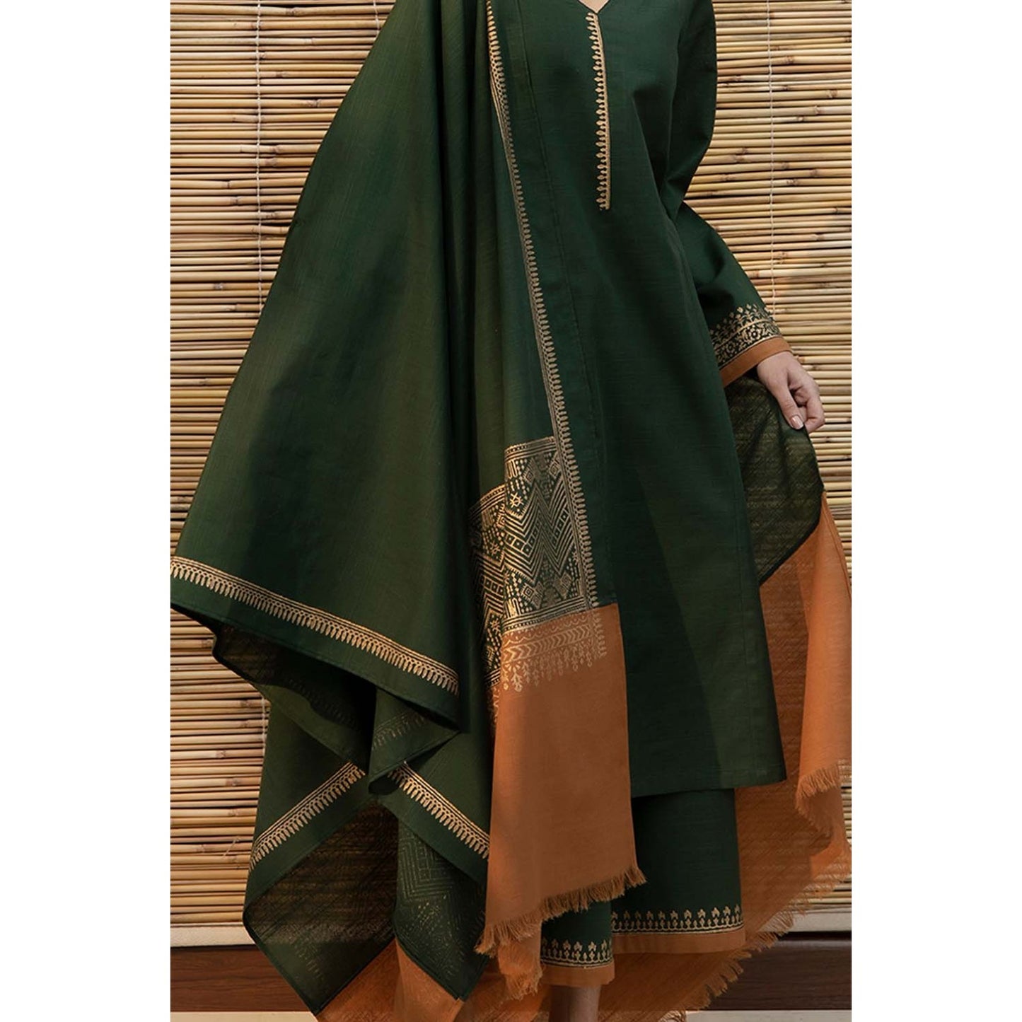 Zab305 3PC Dhanak suit with Digital Print Shawl