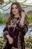 Zab954 Embroidered Velvet Three piece With Velvet Shawl Winter Collection