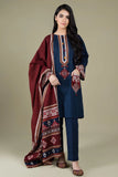 Zab2094 3PC Linen Embroidered suit with Embroidered Shawll