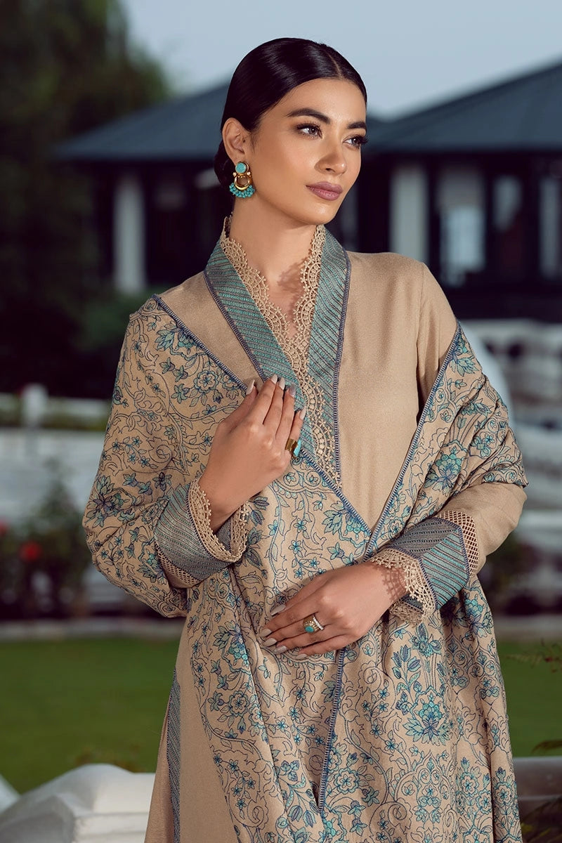 Zab2095 Bareeze Unstitched 3pcs Embroidered Dhanak Suit with Heavy Embroidered dhanak Shawl